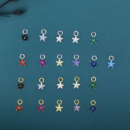 CZ Flower Charms for Huggie Hoops, Sterling Silver Crystal Flower Charms, Detachable Charms for Hoop Earrings, Silver or Gold Finish