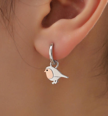 Christmas Charms for Huggie Hoops in Sterling Silver, Snowflake Charms, Gnome Charms, Bird Charms for Hoops Earrings, Robin Bird Hoop Charms