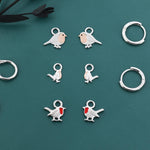 Bird Charms for Huggie Hoops in Sterling Silver, Bird and Feathers Charms for Hoops Earrings, Robin Bird Hoop Charms, Owl Charms