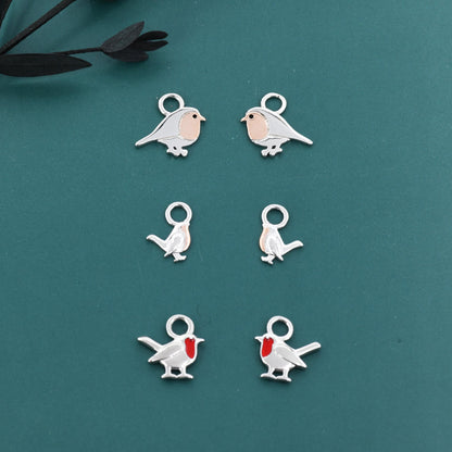 Robin Bird Charms for Huggie Hoops in Sterling Silver, Two Tone Robin Hoop Earrings, Bird Charms for Hoops Earrings, Robin Bird Hoop Charms