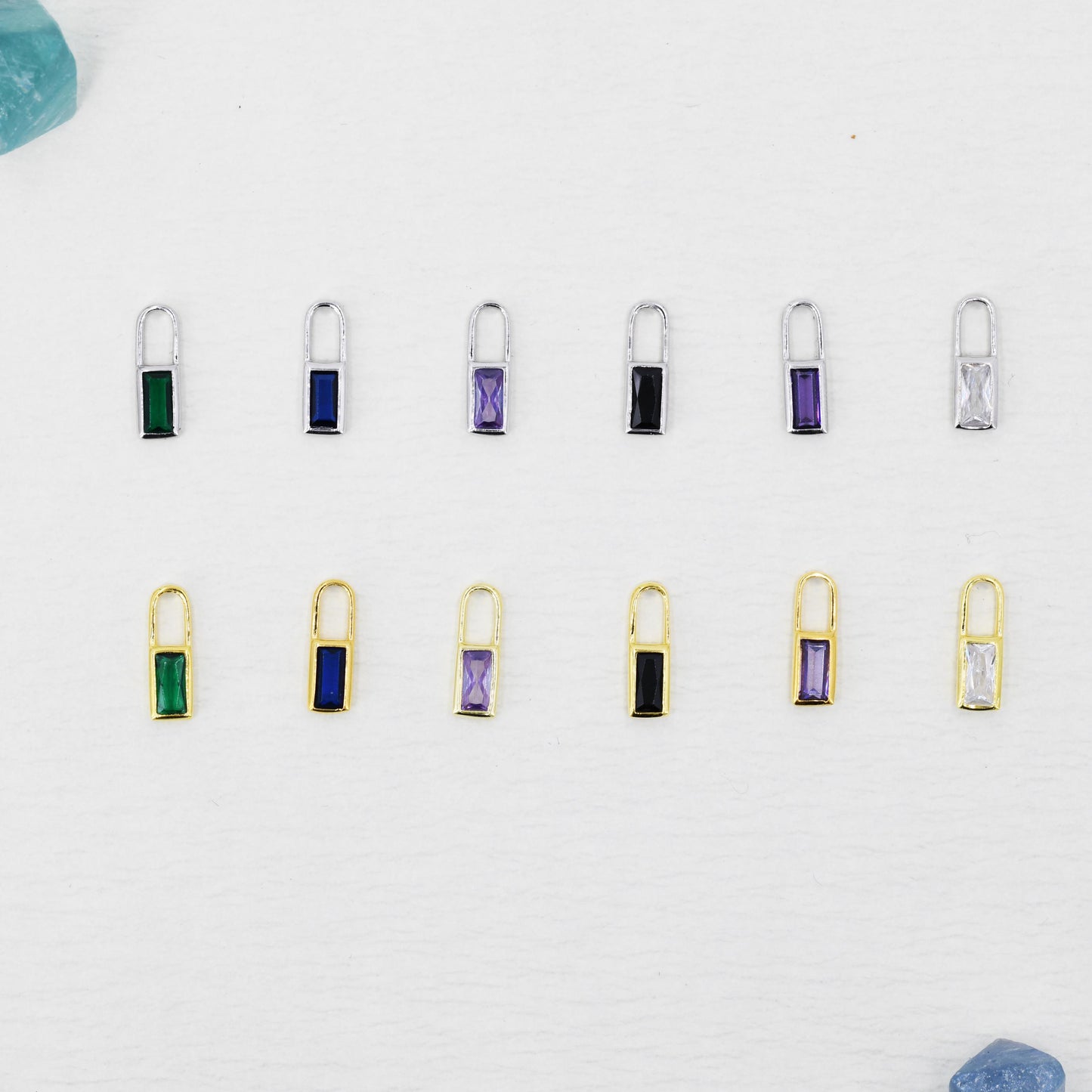 Baguette CZ Charms for Huggie Hoops in Sterling Silver, Silver or Gold, Minimalist Hoop Charms, Detachable Charms for Hoop Earrings