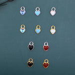 Moonstone/Opal/Onyx Heart Charms for Huggie Hoops, Detachable Heart Charms, Lab Created Moonstone/Opal Charms for Hoops, Red and Black Onyx