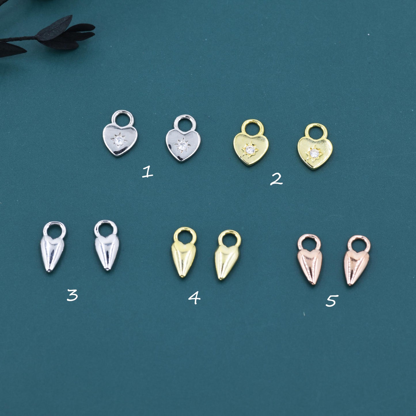 Sterling Silver Heart Charms for Huggie Hoops, Silver or Gold or Rose Gold, Detachable Heart Shape Charms for Hoop Earrings