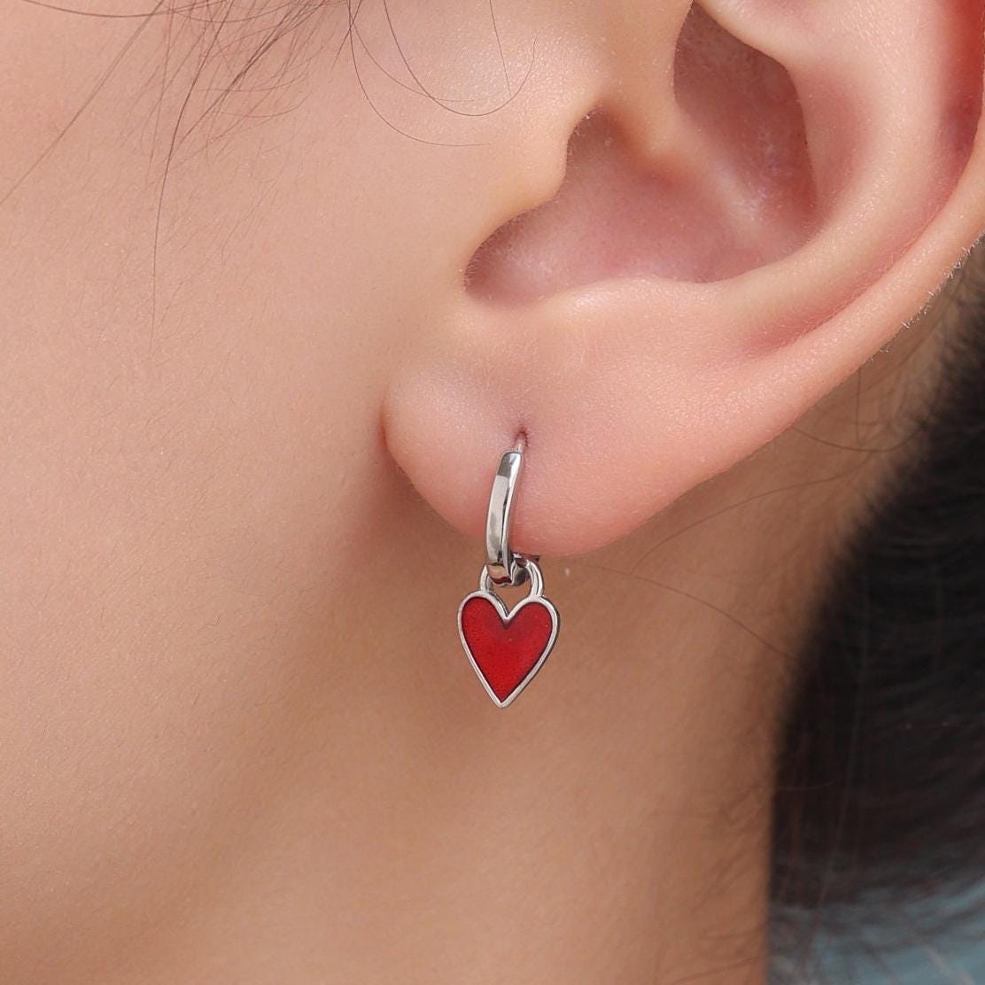 Enamel Heart Charms for Huggie Hoops in Sterling Silver, Detachable Heart Charms for Hoop Earrings, Heart Charms