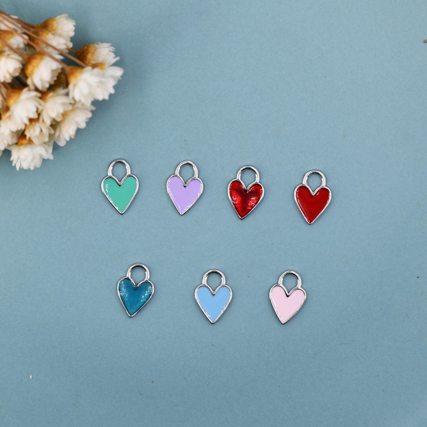 Enamel Heart Charms for Huggie Hoops in Sterling Silver, Detachable Heart Charms for Hoop Earrings, Heart Charms