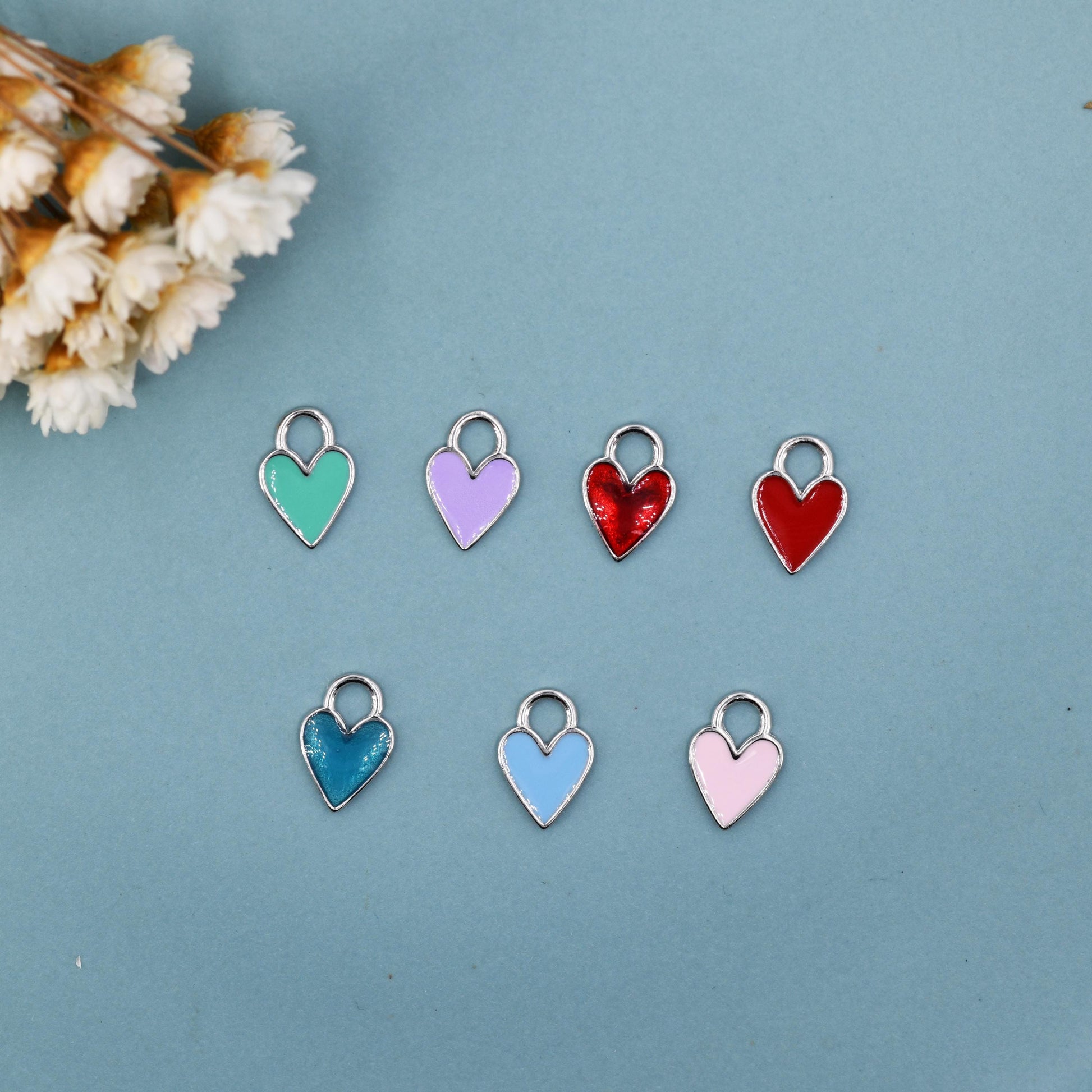 Enamel Heart Charms for Huggie Hoops in Sterling Silver, Detachable Heart Charms for Hoop Earrings, Heart Charms