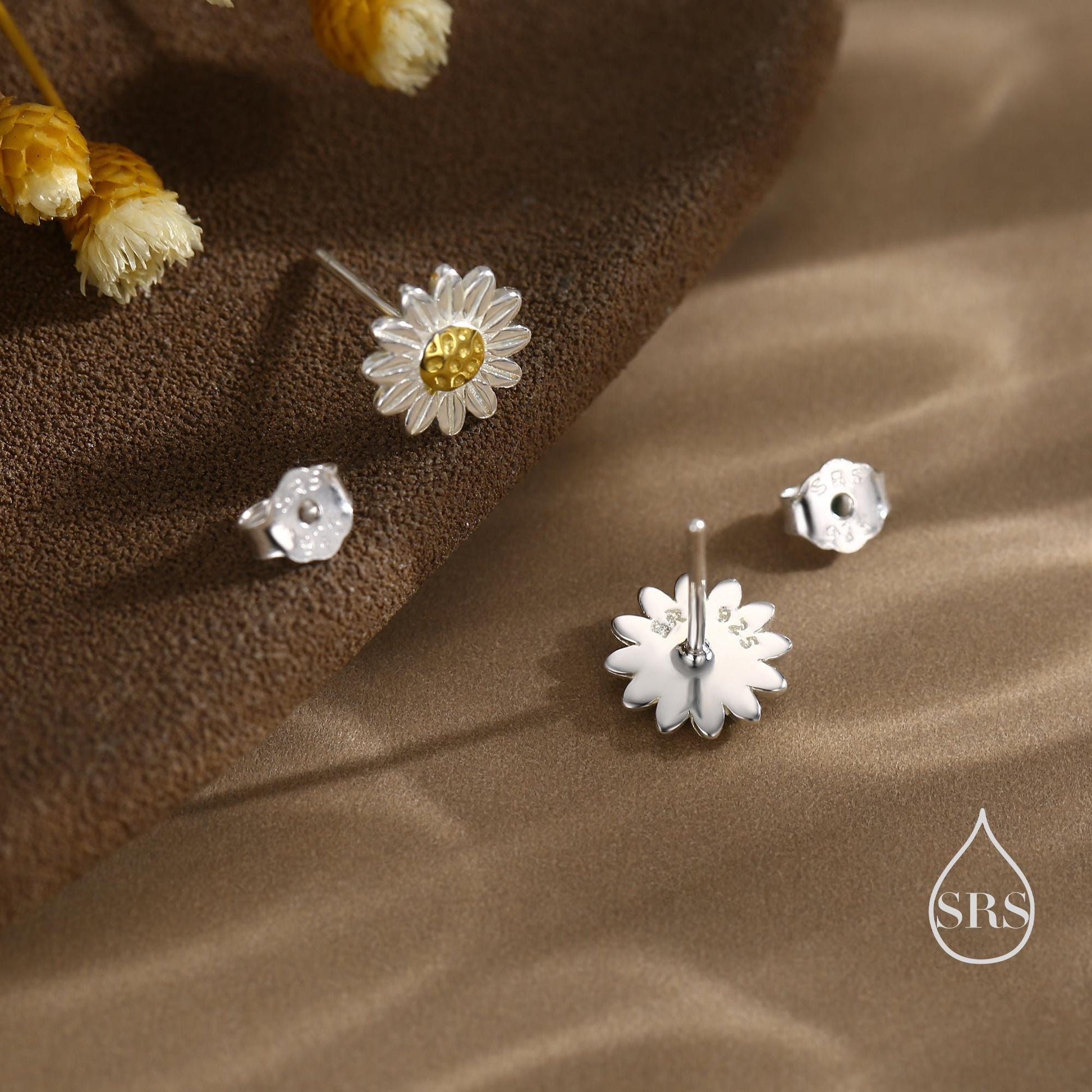 Little Sunflower Flower Stud Earrings in Sterling Silver - Cute Flower Blossom Daisy Earrings - Fun, Whimsical