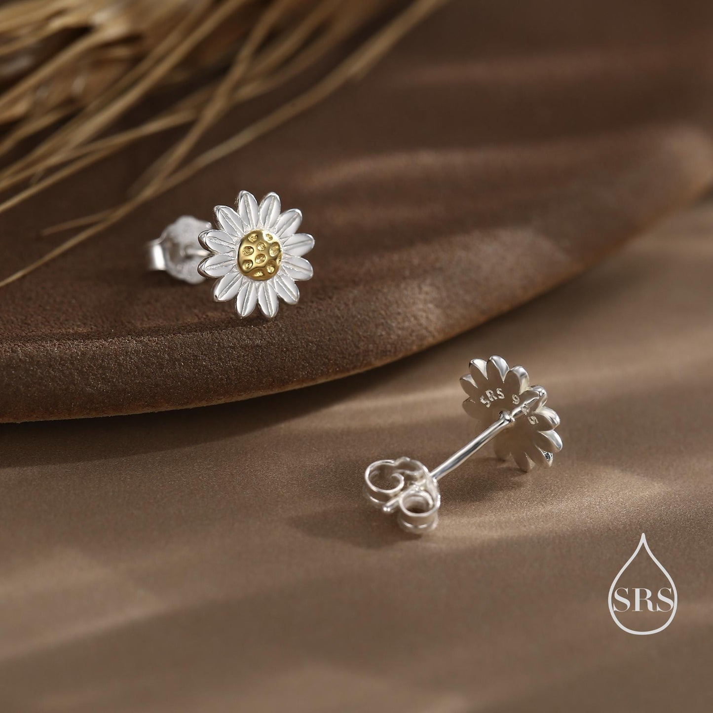 Little Sunflower Flower Stud Earrings in Sterling Silver - Cute Flower Blossom Daisy Earrings - Fun, Whimsical