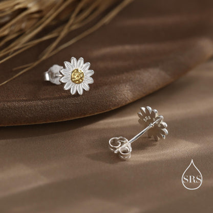Little Sunflower Flower Stud Earrings in Sterling Silver - Cute Flower Blossom Daisy Earrings - Fun, Whimsical
