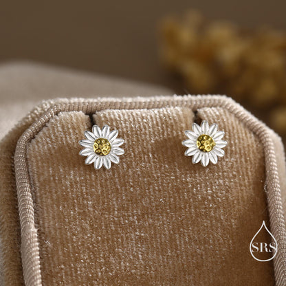 Little Sunflower Flower Stud Earrings in Sterling Silver - Cute Flower Blossom Daisy Earrings - Fun, Whimsical
