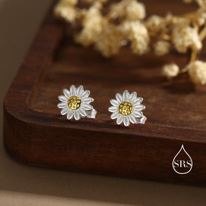 Little Sunflower Flower Stud Earrings in Sterling Silver - Cute Flower Blossom Daisy Earrings - Fun, Whimsical