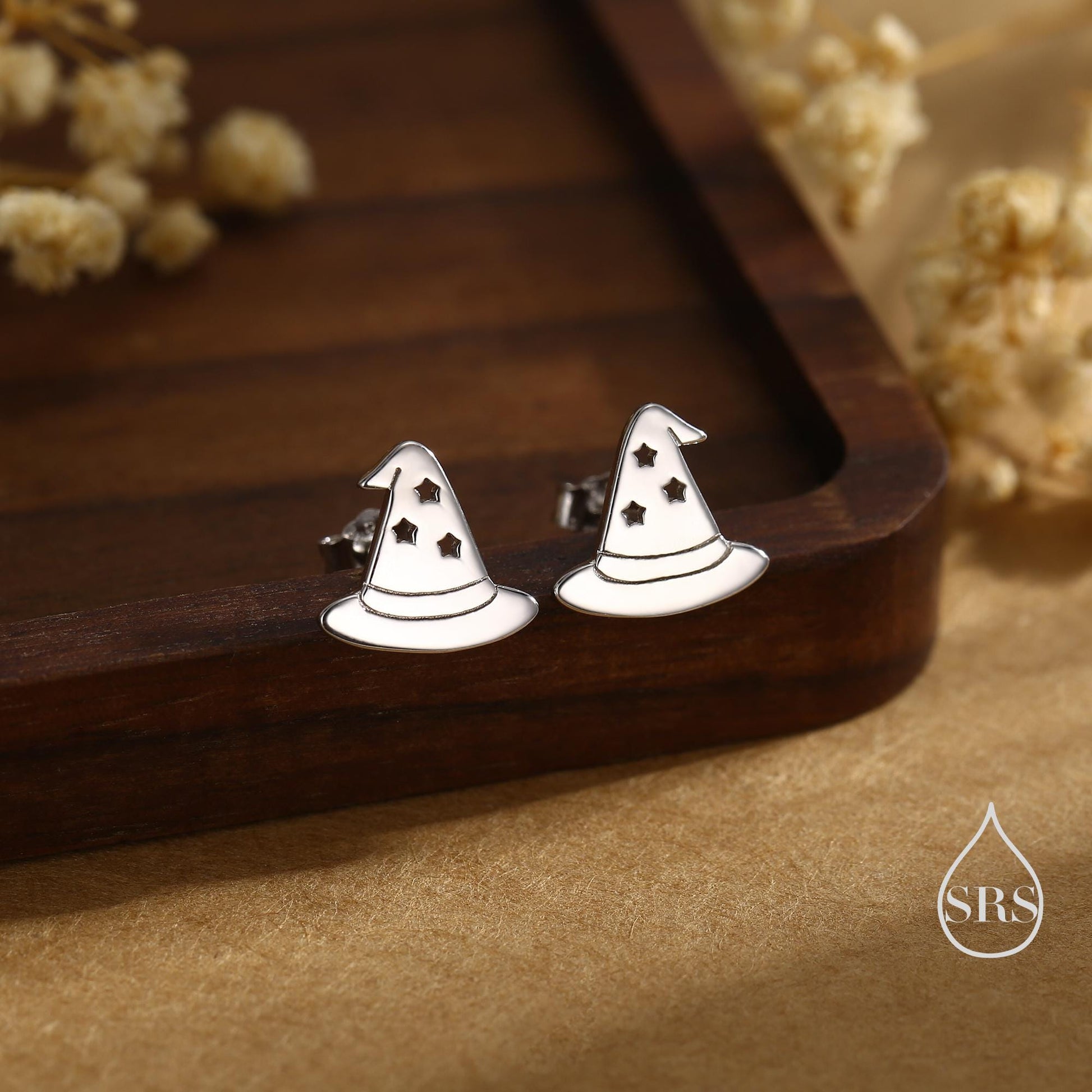 Tiny Witch Hat Stud Earrings in Sterling Silver, Silver, Gold or Rose Gold, Small Halloween Earrings