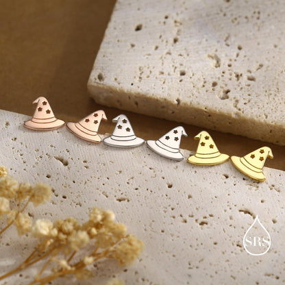 Tiny Witch Hat Stud Earrings in Sterling Silver, Silver, Gold or Rose Gold, Small Halloween Earrings