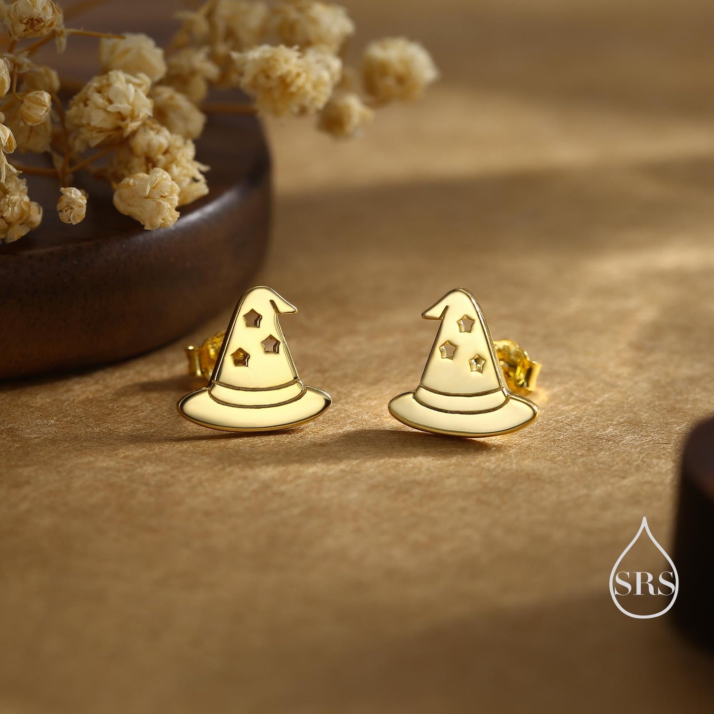 Tiny Witch Hat Stud Earrings in Sterling Silver, Silver, Gold or Rose Gold, Small Halloween Earrings