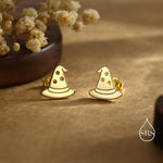 Tiny Witch Hat Stud Earrings in Sterling Silver, Silver, Gold or Rose Gold, Small Halloween Earrings