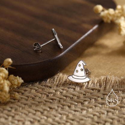 Tiny Witch Hat Stud Earrings in Sterling Silver, Silver, Gold or Rose Gold, Small Halloween Earrings