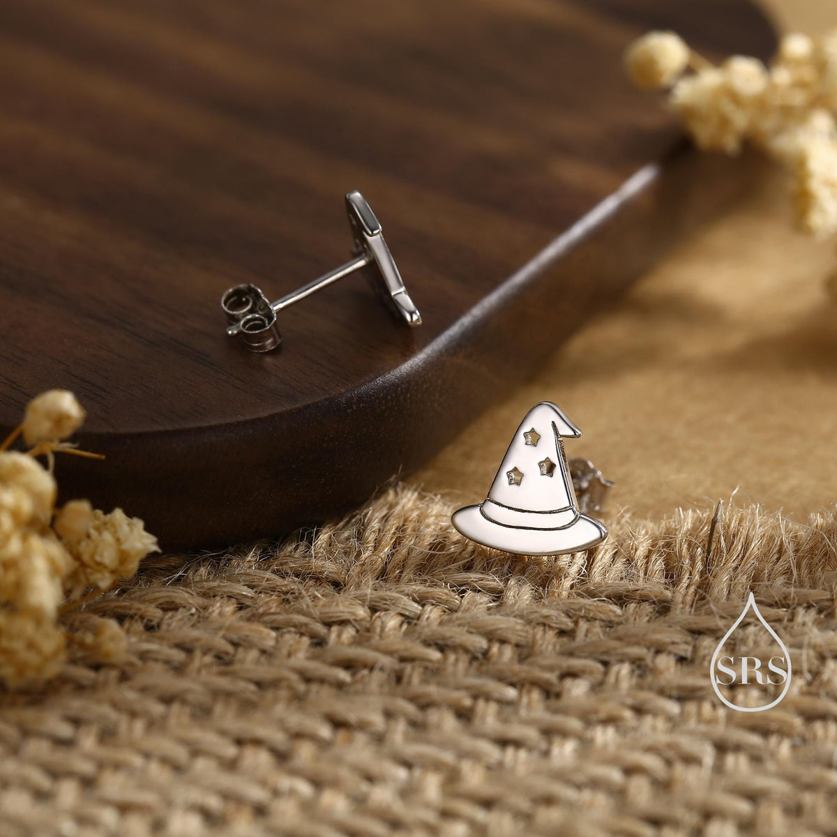 Tiny Witch Hat Stud Earrings in Sterling Silver, Silver, Gold or Rose Gold, Small Halloween Earrings