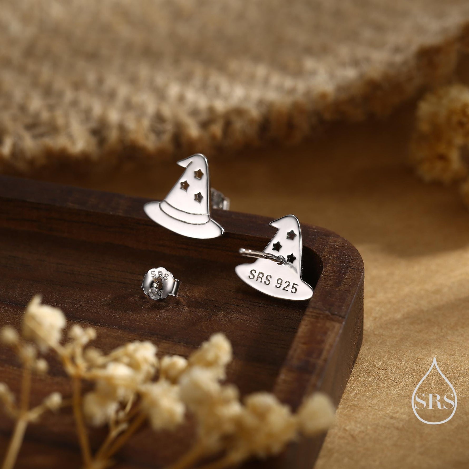 Tiny Witch Hat Stud Earrings in Sterling Silver, Silver, Gold or Rose Gold, Small Halloween Earrings