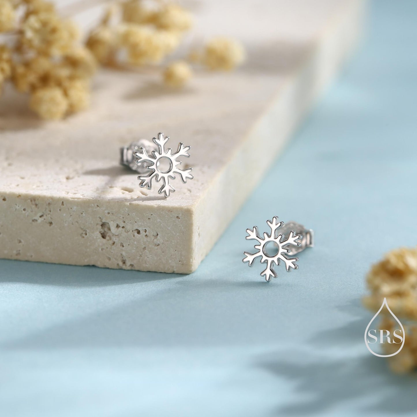 Tiny Snowflake Stud Earrings in Sterling Silver, Small Snow Earrings, Available in 3 Finishes - Silver, Gold and Rose Gold, Dainty Snowflake