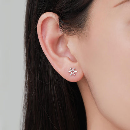 Tiny Snowflake Stud Earrings in Sterling Silver, Small Snow Earrings, Available in 3 Finishes - Silver, Gold and Rose Gold, Dainty Snowflake