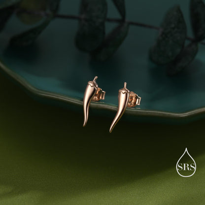 Sterling Silver Tiny Chili Pepper Stud Earrings, Available in Silver, Gold or Rose Gold Finish, Cute Fun Quirky, Gift for Her