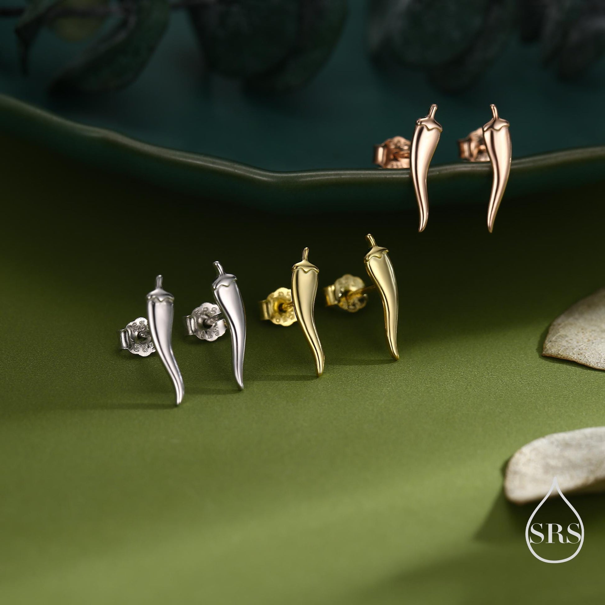 Sterling Silver Tiny Chili Pepper Stud Earrings, Available in Silver, Gold or Rose Gold Finish, Cute Fun Quirky, Gift for Her