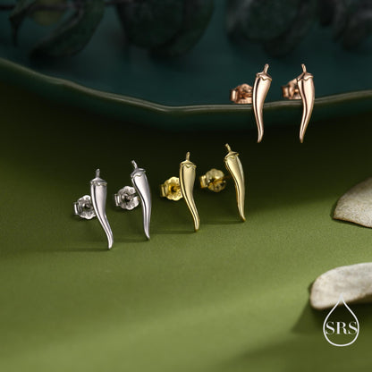 Sterling Silver Tiny Chili Pepper Stud Earrings, Available in Silver, Gold or Rose Gold Finish, Cute Fun Quirky, Gift for Her