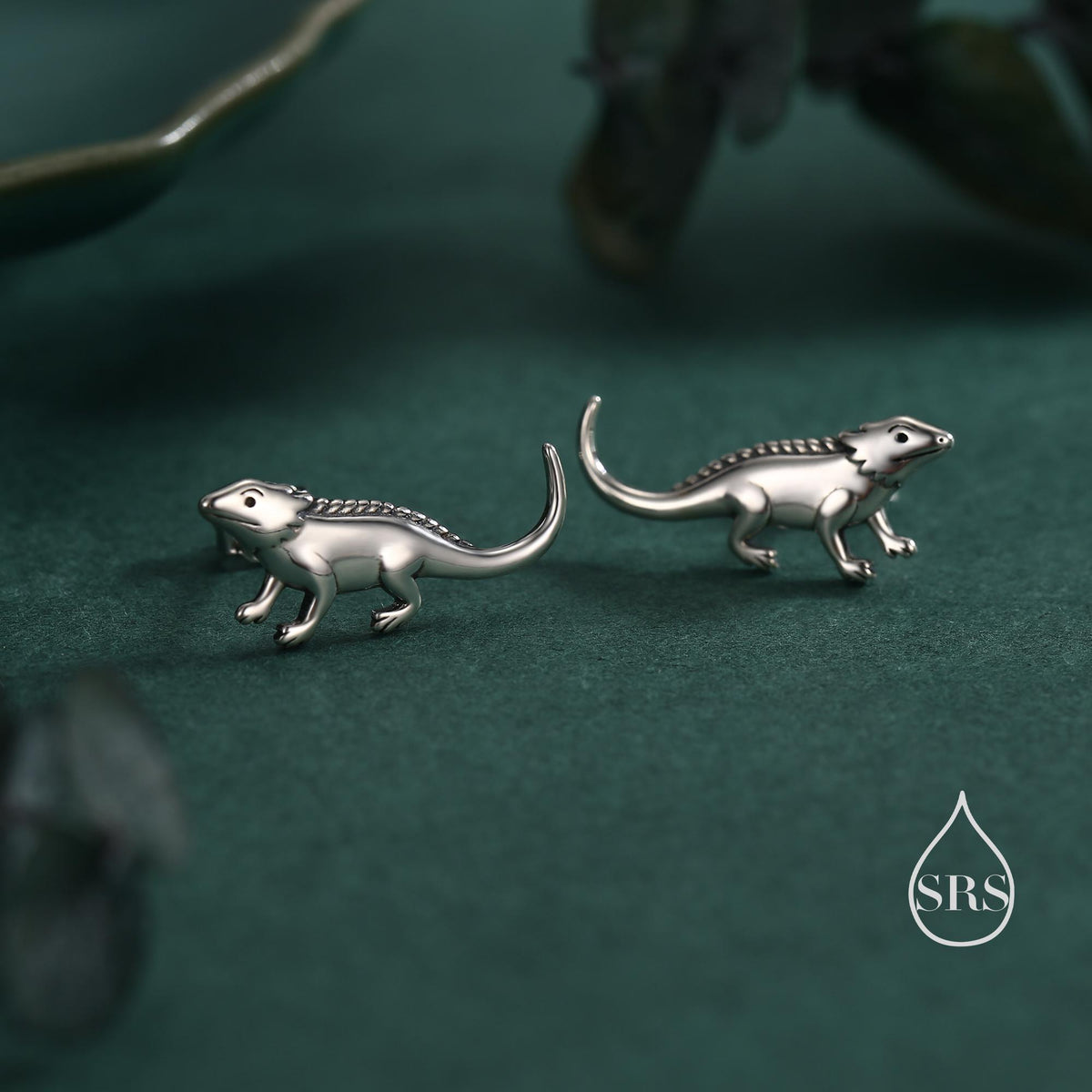 Tiny Bearded Dragon Stud Earrings in Sterling Silver, Silver or Gold or Rose Gold, Lizard Animal Earrings, Nature Inspired Pet Jewellery