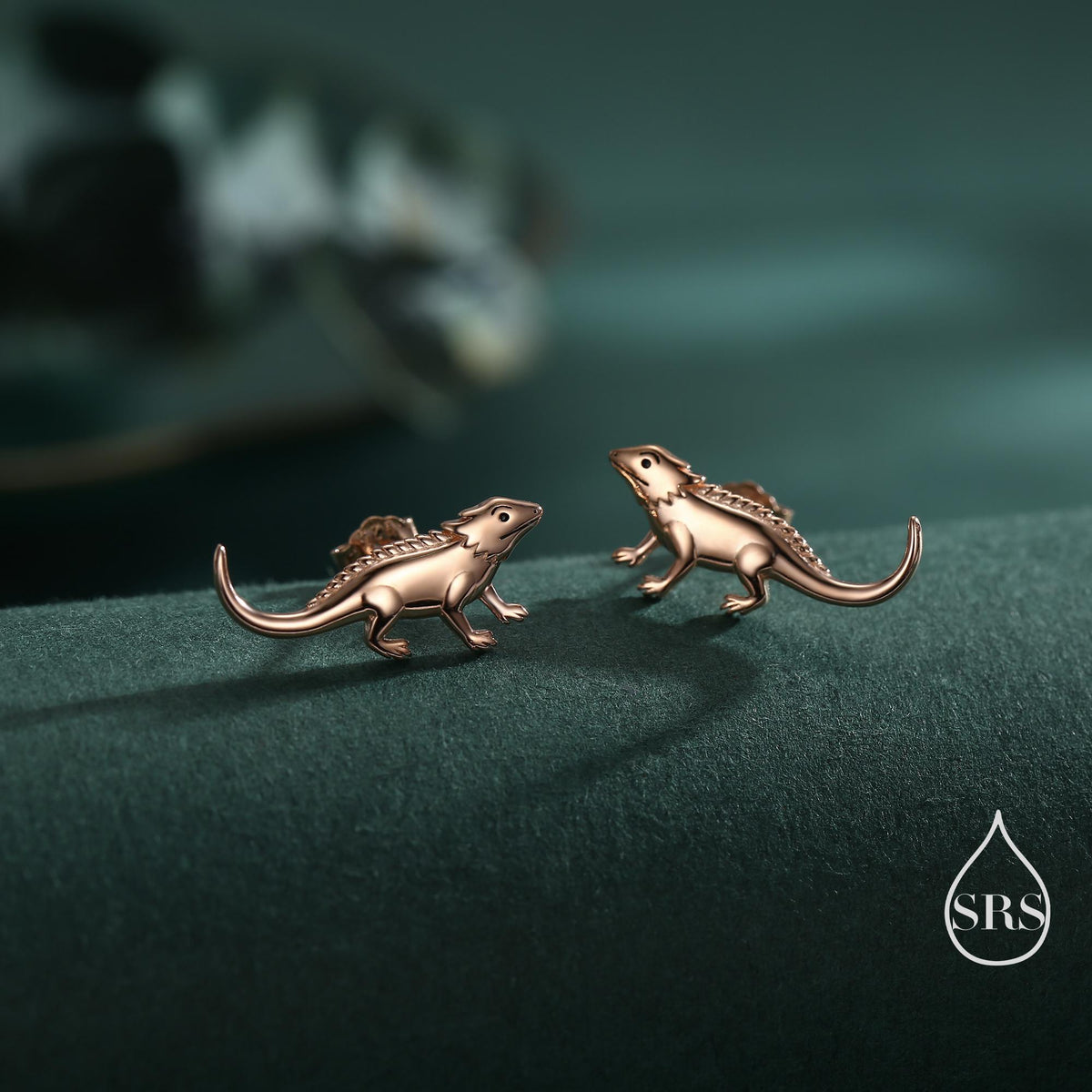 Tiny Bearded Dragon Stud Earrings in Sterling Silver, Silver or Gold or Rose Gold, Lizard Animal Earrings, Nature Inspired Pet Jewellery