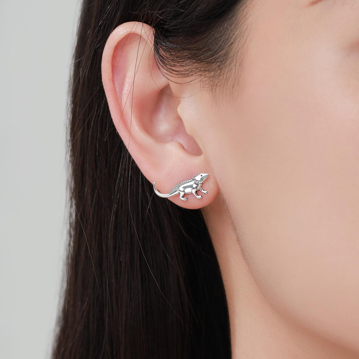 Tiny Bearded Dragon Stud Earrings in Sterling Silver, Silver or Gold or Rose Gold, Lizard Animal Earrings, Nature Inspired Pet Jewellery