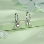 Dinosaur Huggie Hoop Earrings in Sterling Silver, Silver or Gold or Rose Gold Finish, Brachiosaurus Earrings, Detachable and Interchangable