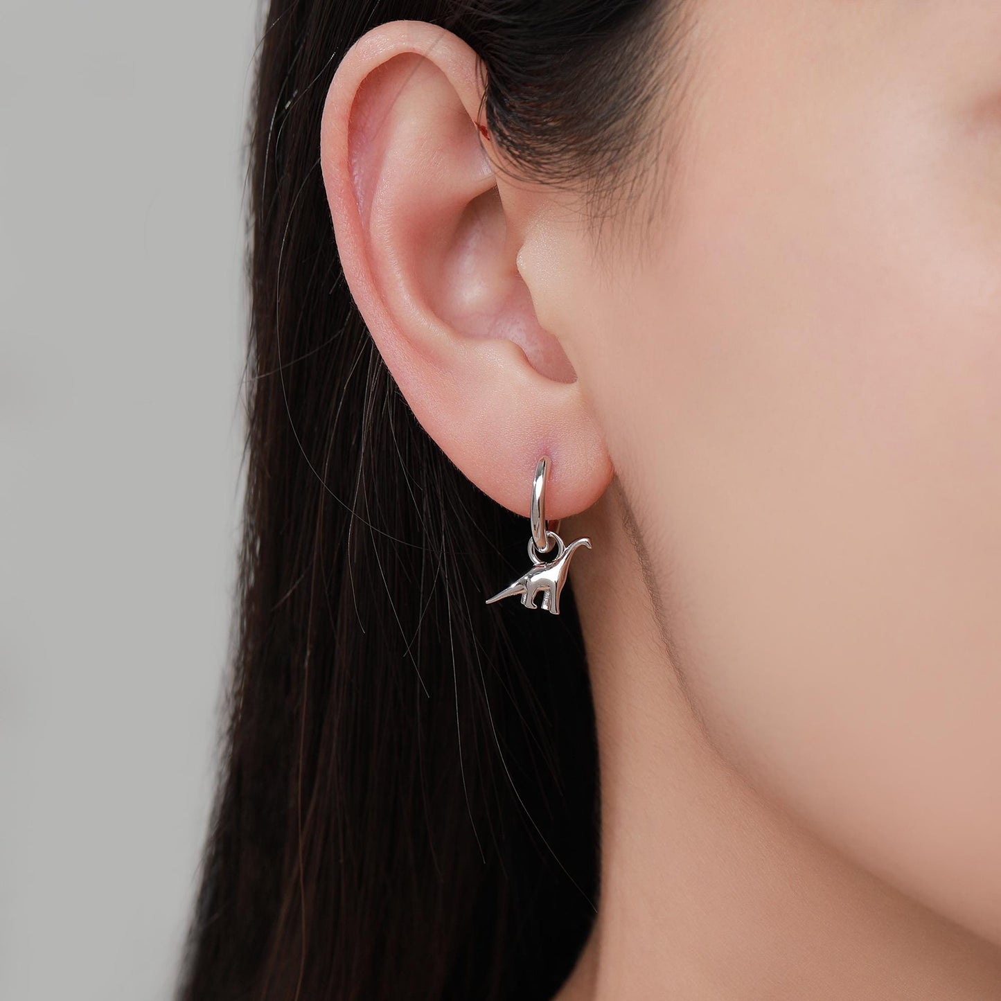 Dinosaur Huggie Hoop Earrings in Sterling Silver, Silver or Gold or Rose Gold Finish, Brachiosaurus Earrings, Detachable and Interchangable