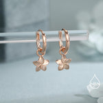 Tiny Plumeria Flower Huggie Hoop Earrings in Sterling Silver, Silver, Gold or Rose Gold, Detachable and Interchangable Charms