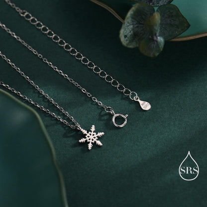 Very Small Snowflake Pendant Necklace in Sterling Silver, Cute Snowflake Necklace, Silver Snow Necklace