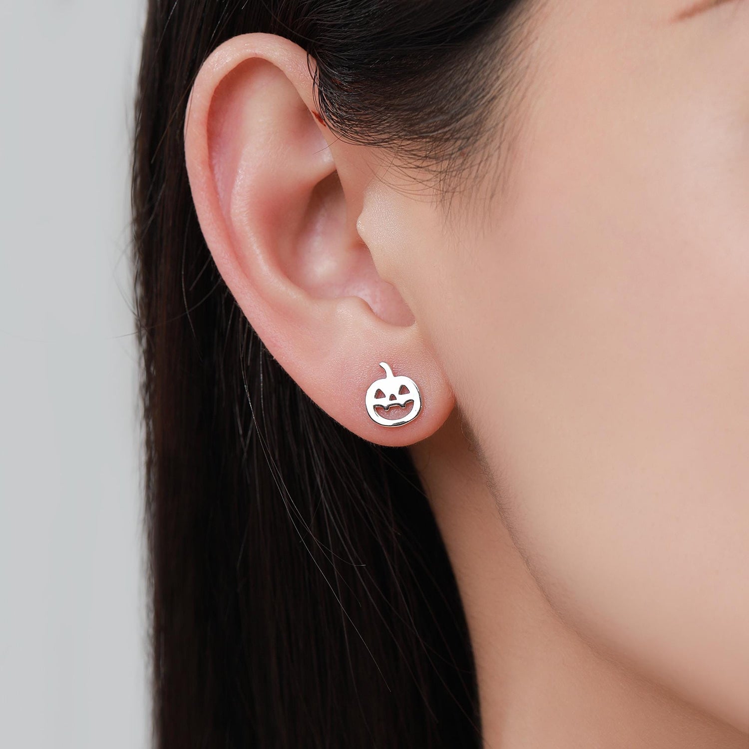 Mismatched Carved Pumpkin and Ghost Stud Earrings in Sterling Silver, Silver, Gold or Rose Gold, Fun and Quirky Halloween Earrings