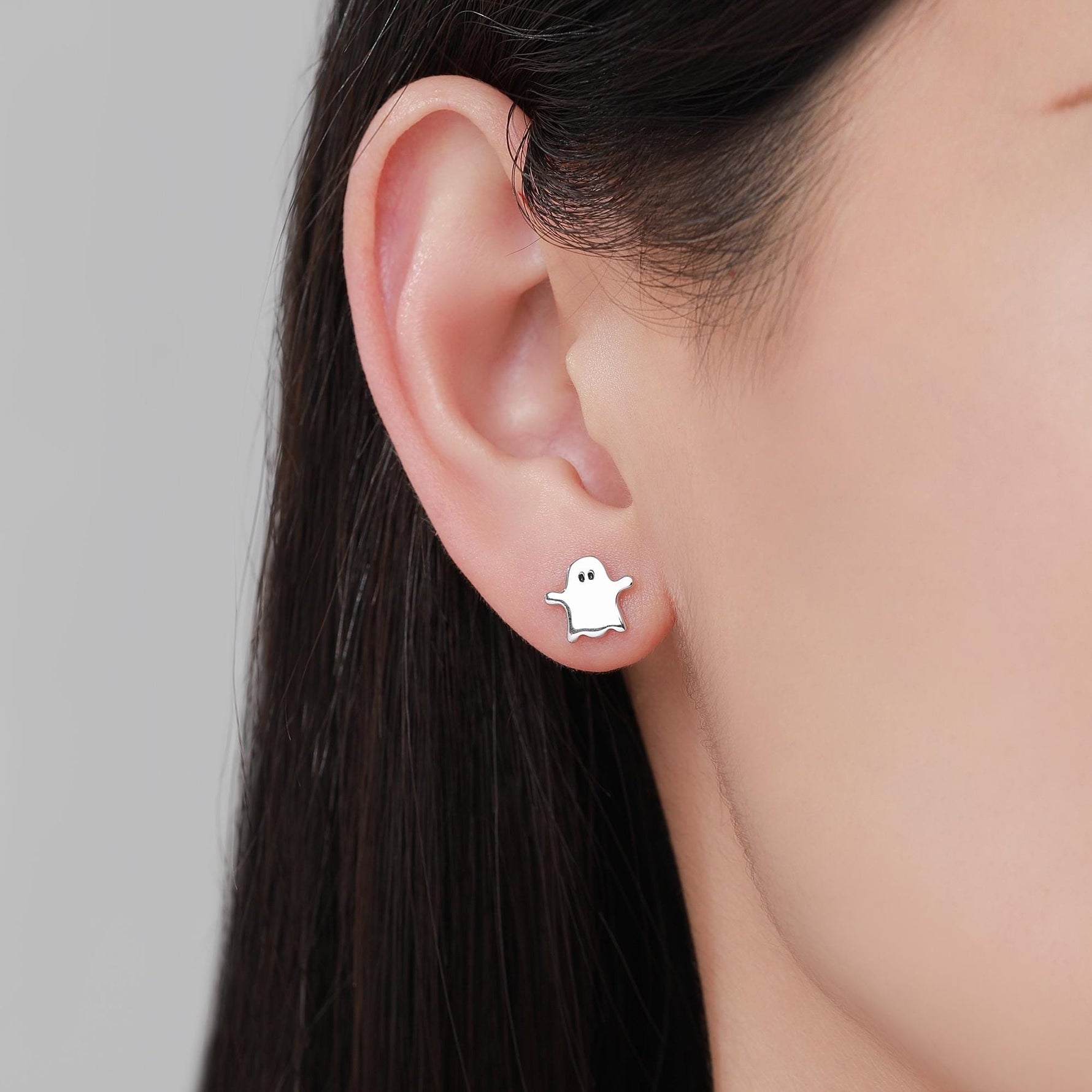 Delicate Minimalist Ghost Stud Earrings in Sterling Silver, Tiny Ghost Earrings