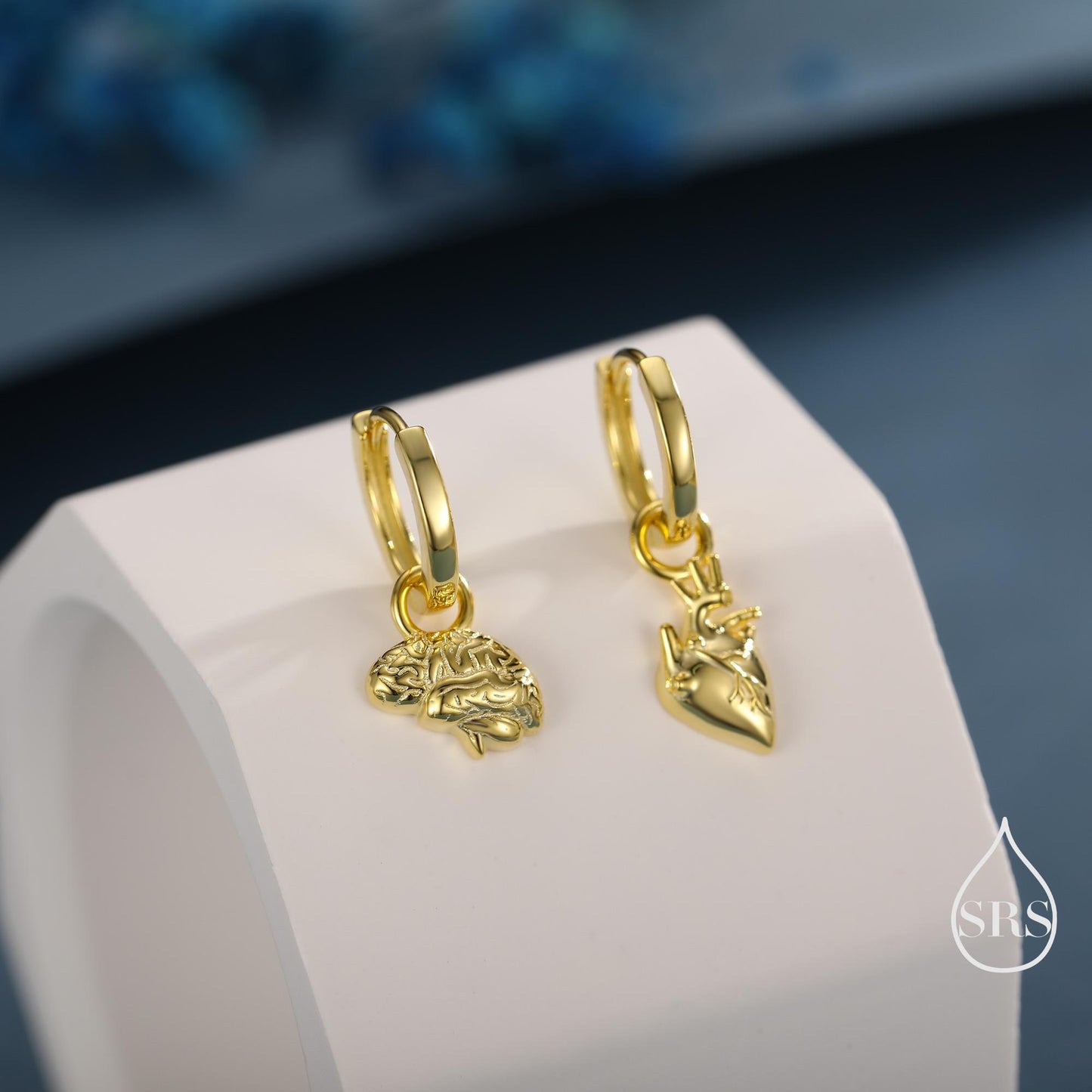Anatomical Brain and Heart Asymmetric Huggie Hoop Earrings in Sterling Silver, Silver, Gold or Rose Gold, Science Jewellery, Heart and Mind