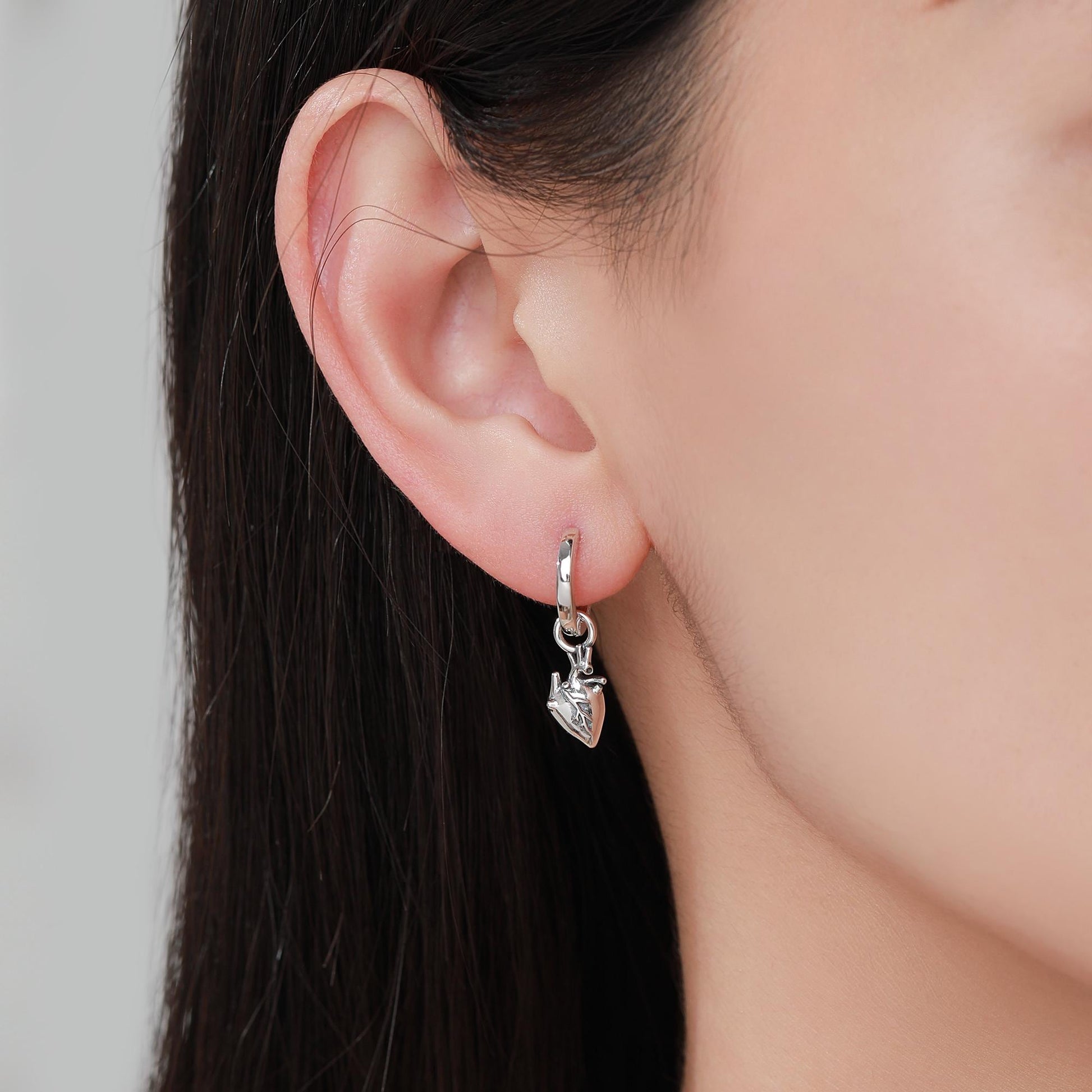 Anatomical Brain and Heart Asymmetric Huggie Hoop Earrings in Sterling Silver, Silver, Gold or Rose Gold, Science Jewellery, Heart and Mind