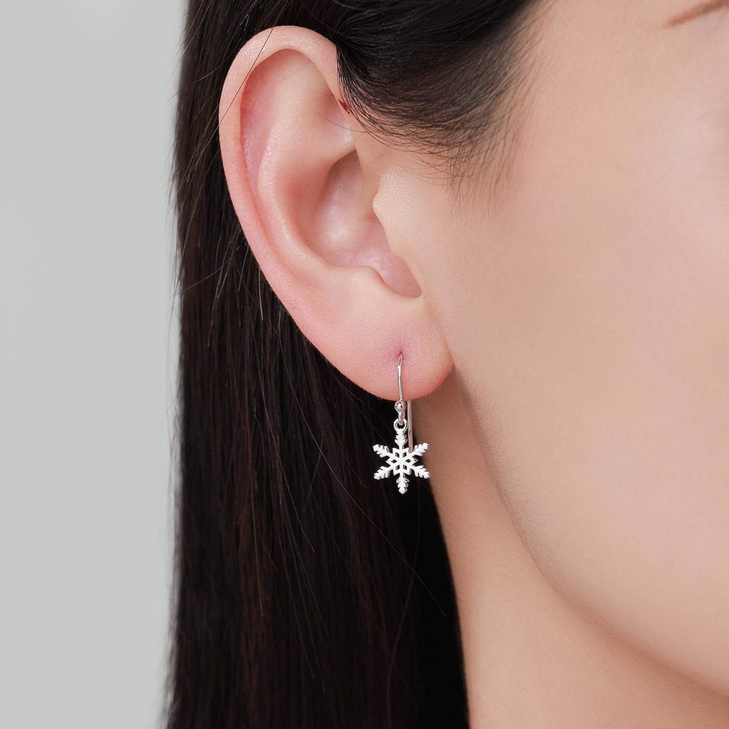 Delicate Snowflake Drop Hook Earrings in Sterling Silver, Silver, Gold or Rose Gold, Dainty Snowflake Earrings, Snow Earrings