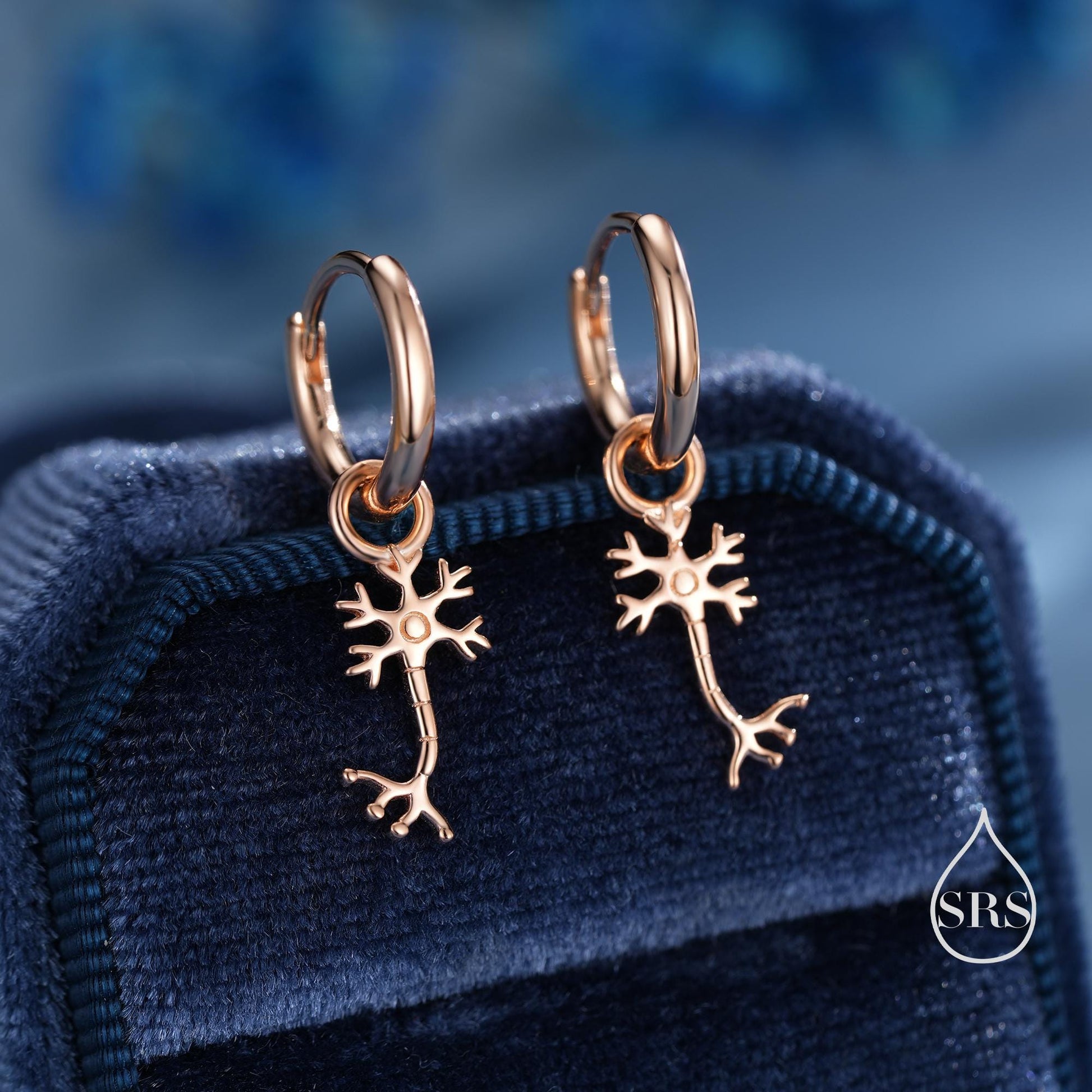 Tiny Neuron Cell Huggie Hoops Earrings in Sterling Silver, Silver or Gold, Neurone Cell Nerve Earrings, Brain Earrings, Detachable Charms
