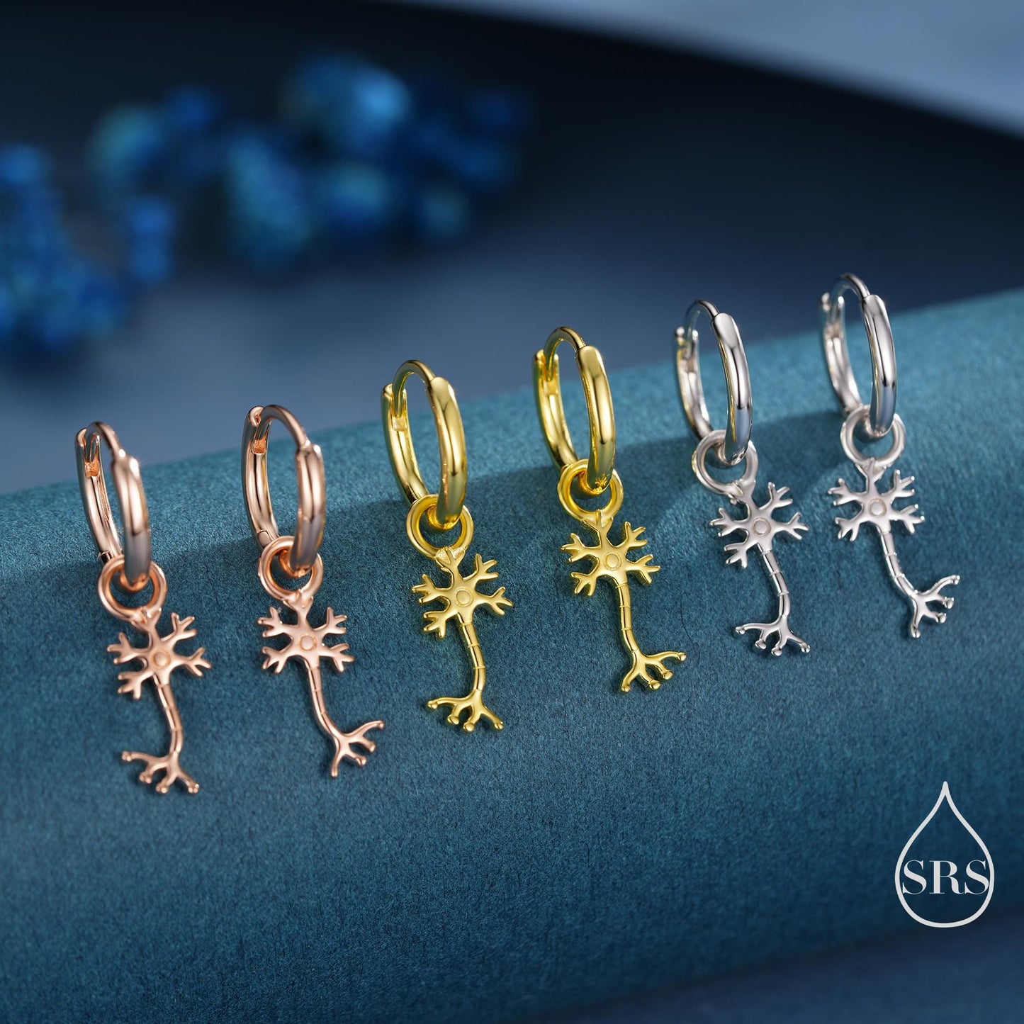 Tiny Neuron Cell Huggie Hoops Earrings in Sterling Silver, Silver or Gold, Neurone Cell Nerve Earrings, Brain Earrings, Detachable Charms