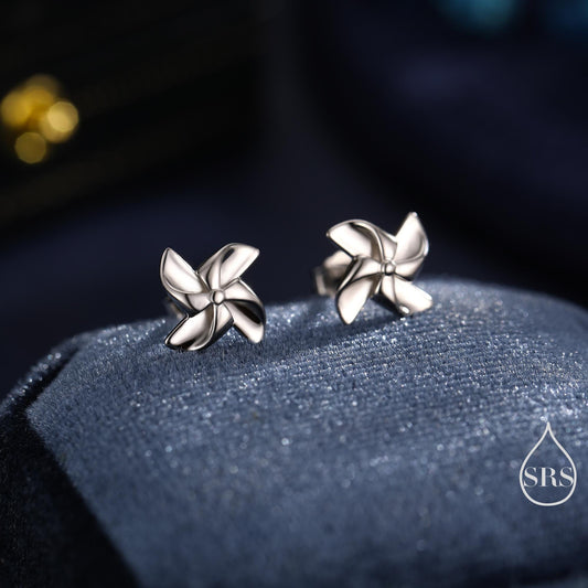 Sterling Silver Pinwheel Stud Earrings, Silver or Gold or Rose Gold, Pinwheel Earrings, Fun and Quirky Jewellery