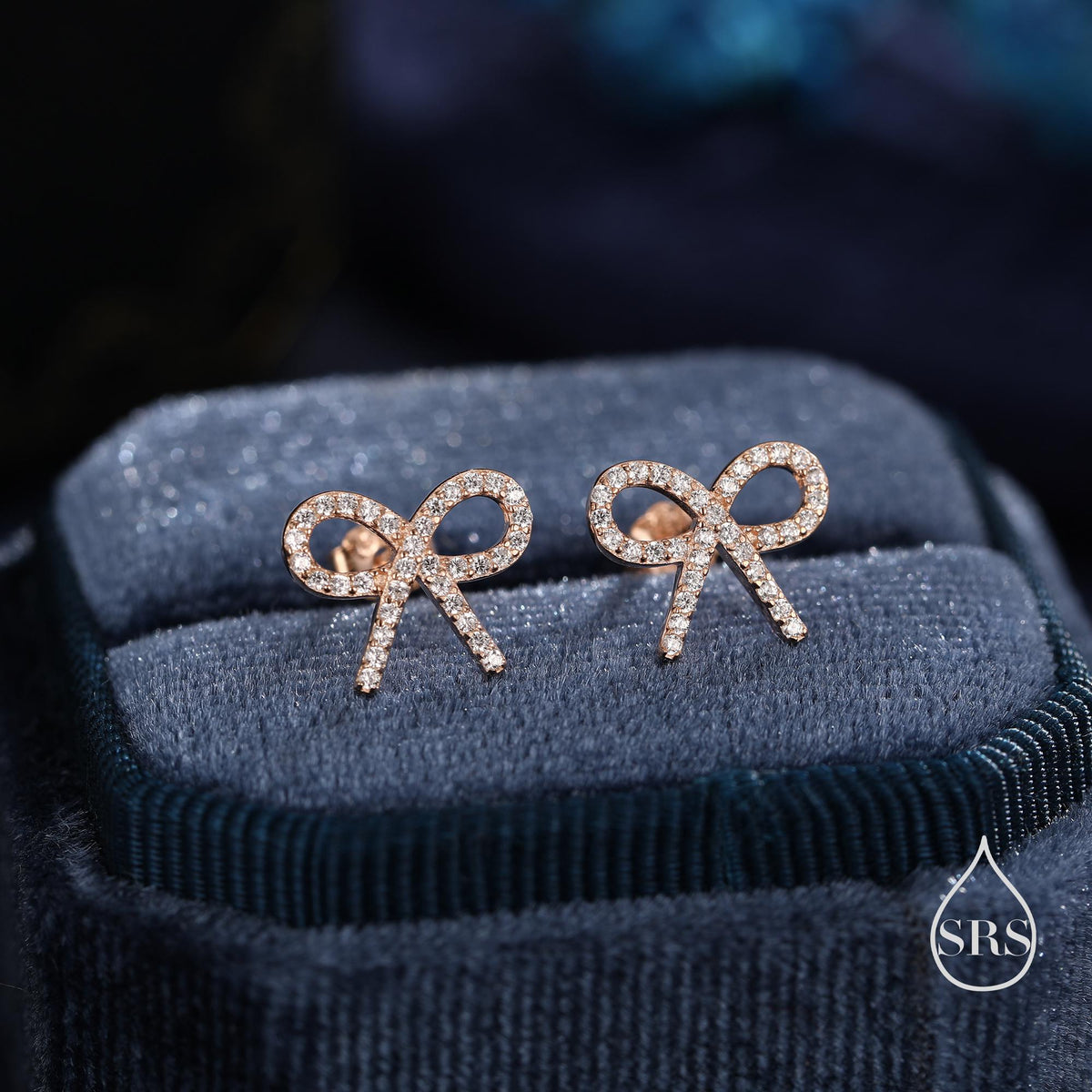 CZ Ribbon Bow Stud Earrings in Sterling Silver, Silver or Gold or Rose Gold, Dainty Earrings, Bridesmaid's Jewellery