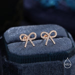 CZ Ribbon Bow Stud Earrings in Sterling Silver, Silver or Gold or Rose Gold, Dainty Earrings, Bridesmaid's Jewellery
