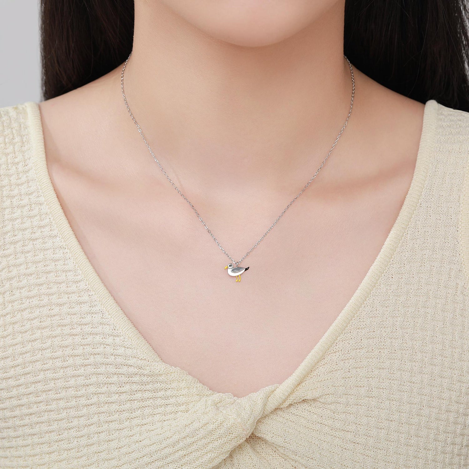 Cute Seagull Pendant Necklace in Sterling Silver, Seagull Bird Necklace, Playful and Quirky Animal Jewellery