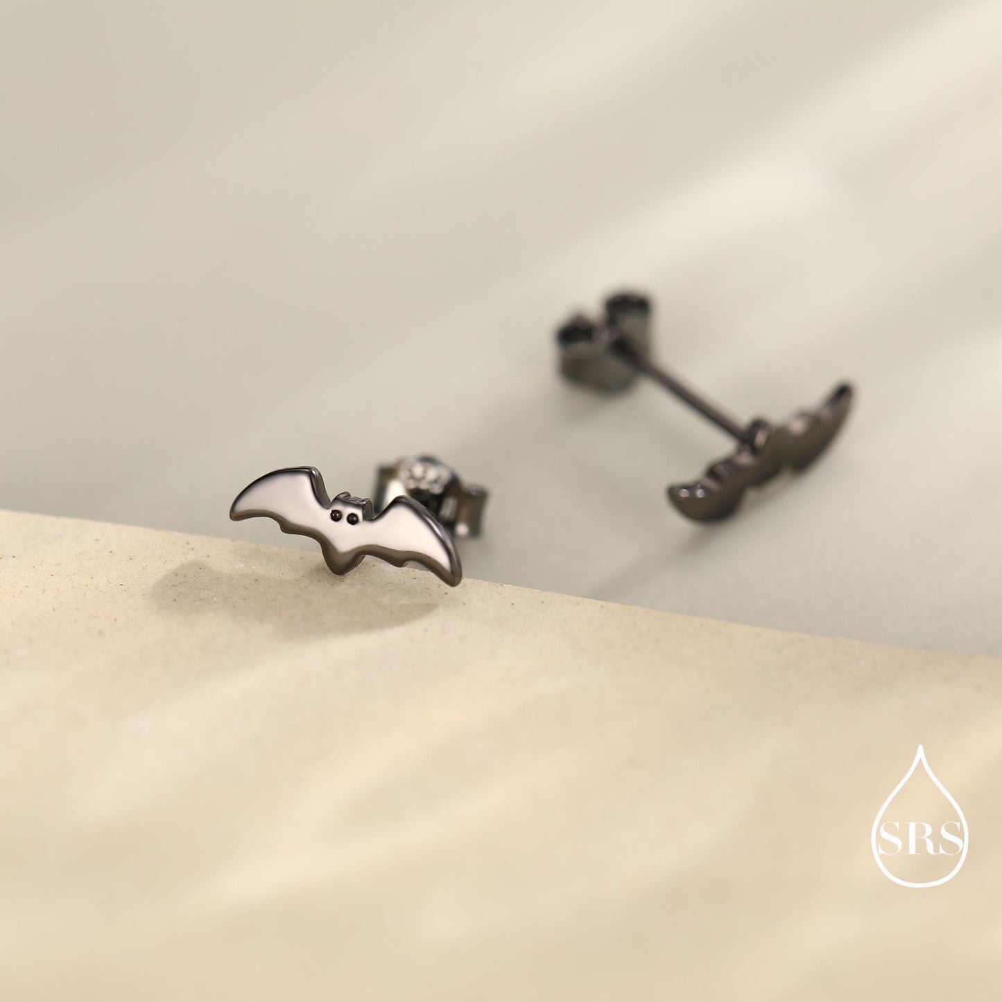 Tiny Bat Stud Earrings in Sterling Silver, Silver or Gold or Black, Simple Bat Earrings, Stacking Earrings, Animal Earrings