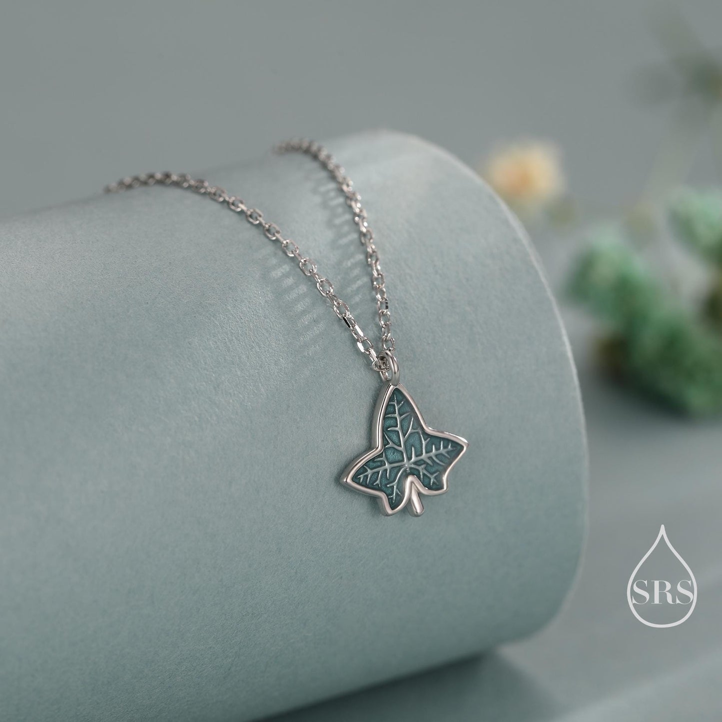 Ivy Leaf Pendant Necklace in Sterling Silver, Enamel Glaze Ivy Necklace, Playful and Quirky Leaf Necklace