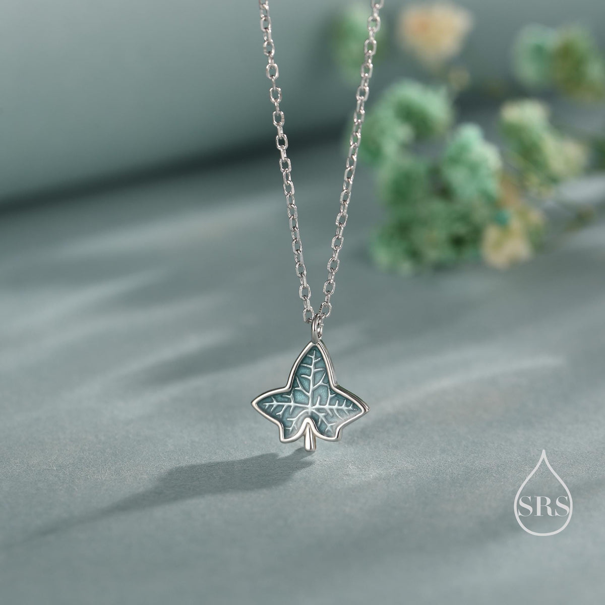 Ivy Leaf Pendant Necklace in Sterling Silver, Enamel Glaze Ivy Necklace, Playful and Quirky Leaf Necklace