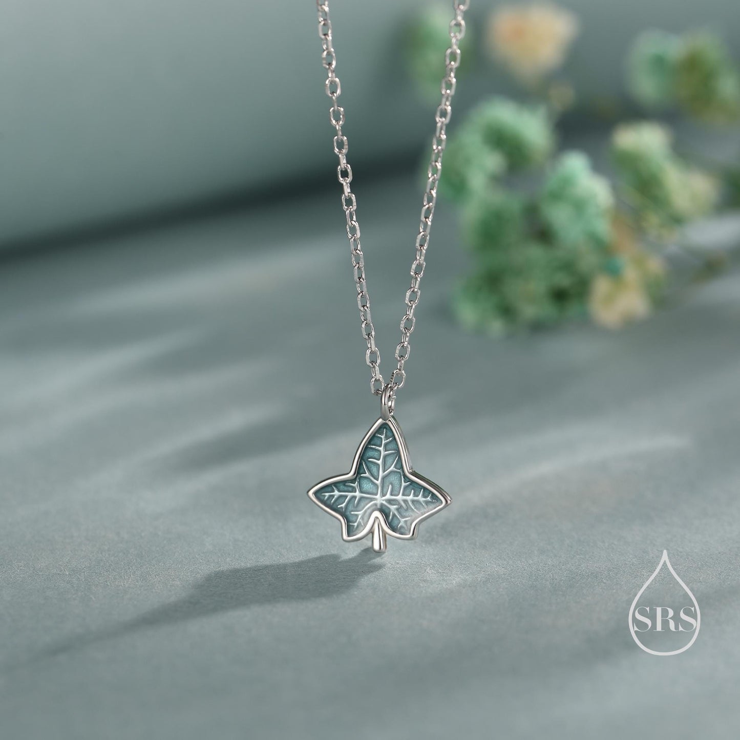 Ivy Leaf Pendant Necklace in Sterling Silver, Enamel Glaze Ivy Necklace, Playful and Quirky Leaf Necklace