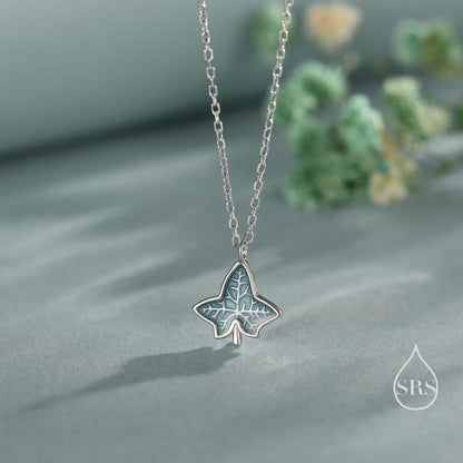 Ivy Leaf Pendant Necklace in Sterling Silver, Enamel Glaze Ivy Necklace, Playful and Quirky Leaf Necklace